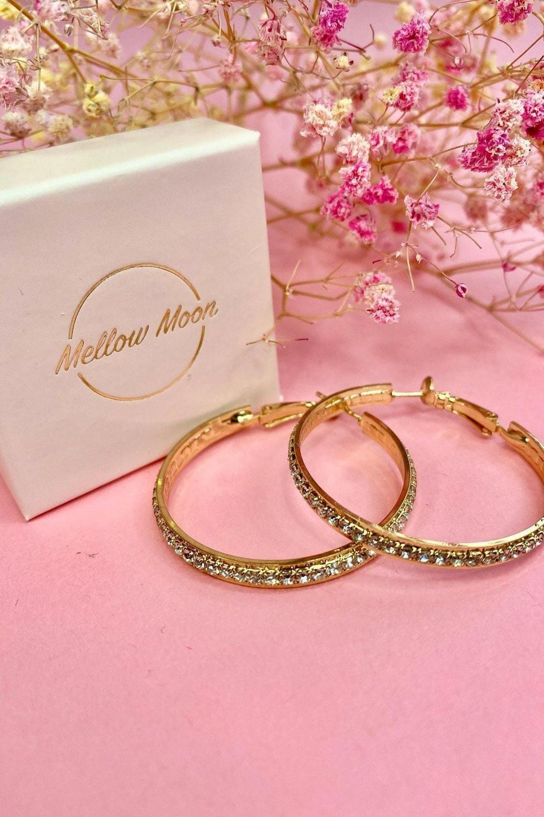 Mellow Moon - Hoop Stone - Forgyldt - (1 par)