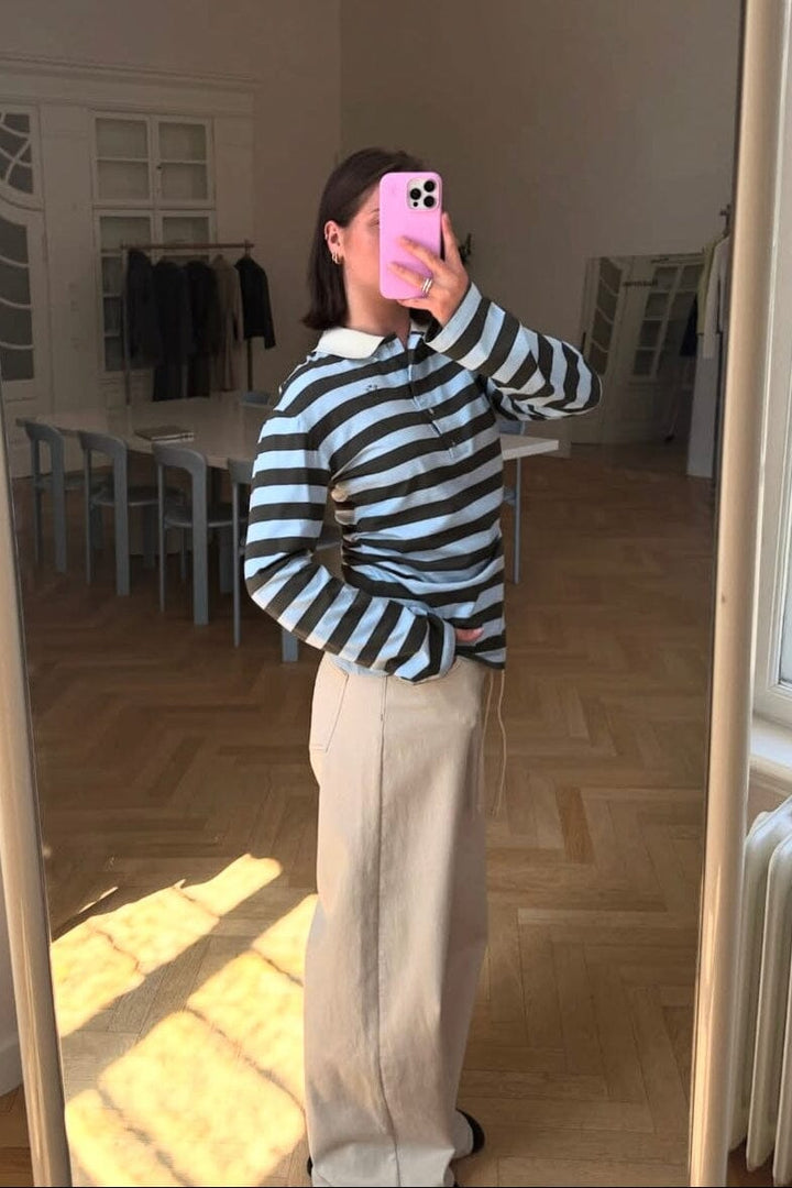 Modström - Stetsonmd Ls Stripe Polo 58842 - 11189 - Cashmere Beluga Stripe T-shirts 