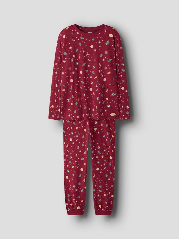 Name It - Nanvismas Ls Nightset - 4879866 Jester Red Xmas Aop Red Nattøj 