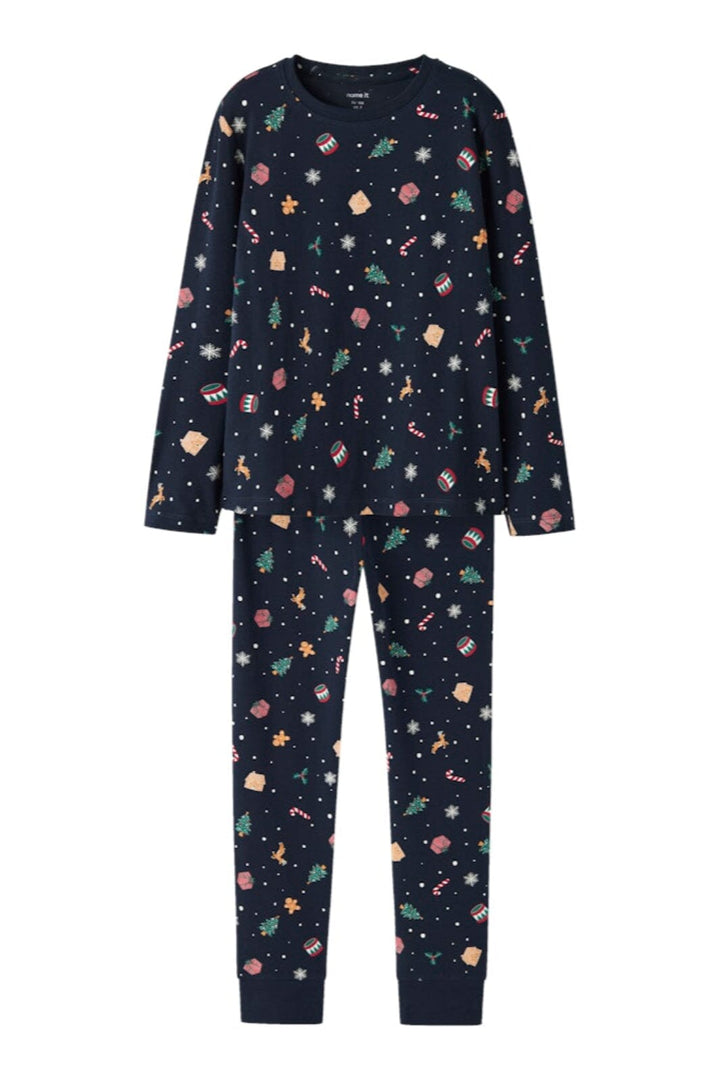 Name It - Nknvismas Ls Nightset - 4879845 Navy Blazer Xmas Aop Navy Nattøj 