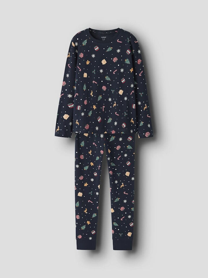 Name It - Nknvismas Ls Nightset - 4879845 Navy Blazer Xmas Aop Navy Nattøj 