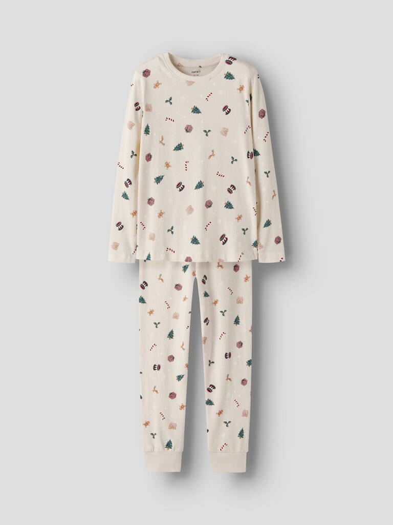 Name It - Nknvismas Ls Nightset - 4918936 Whitecap Gray Xmas Aop Nattøj 