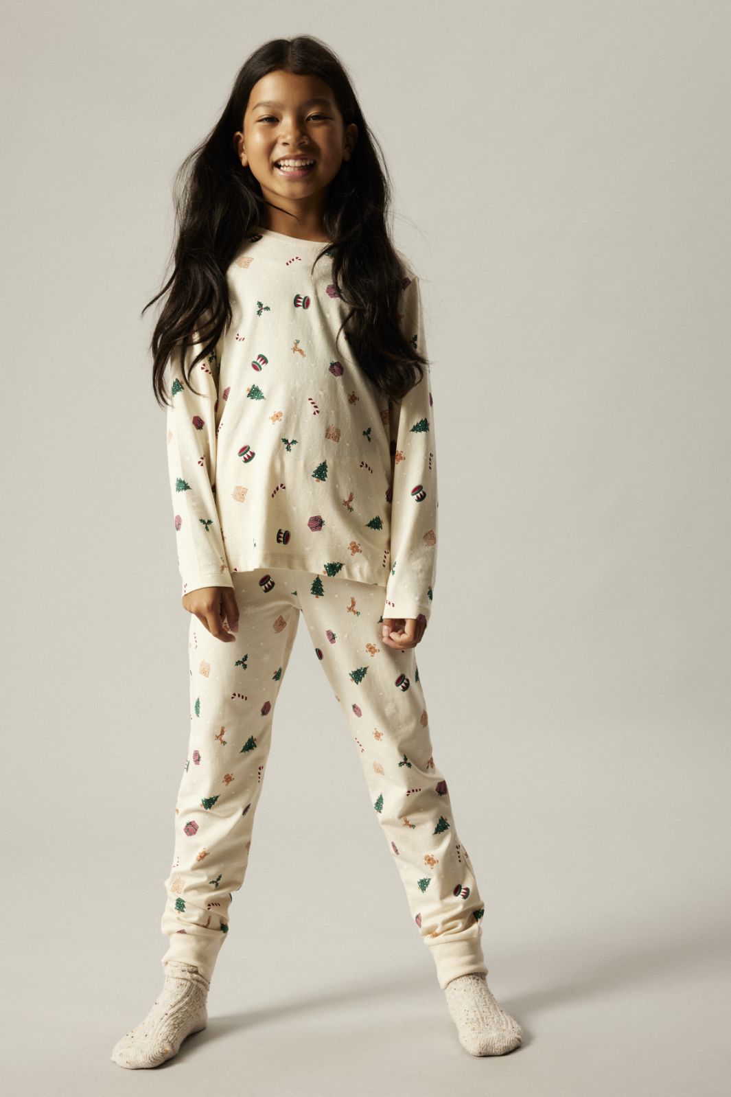 Name It - Nknvismas Ls Nightset - 4918936 Whitecap Gray Xmas Aop Nattøj 
