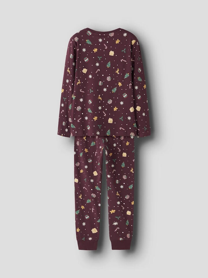 Name It - Nknvismas Ls Nightset - 4918937 Burgundy Xmas Aop Nattøj 