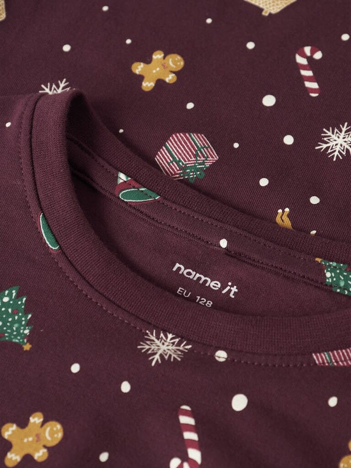 Name It - Nknvismas Ls Nightset - 4918937 Burgundy Xmas Aop Nattøj 