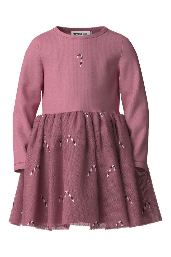 Name It - Nmfveross Ls Tulle Dress - 5096781 Wild Rose Candy Canes