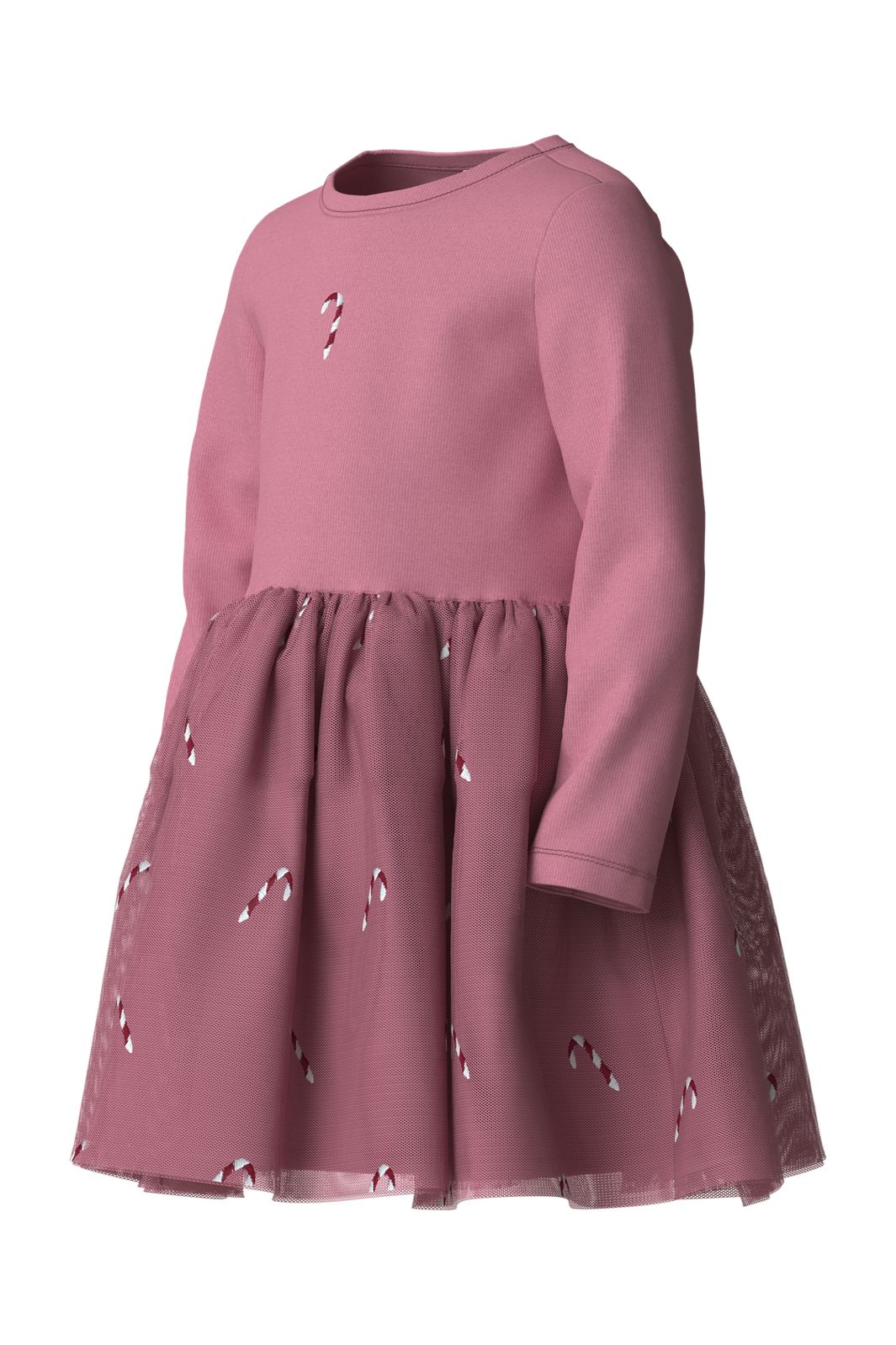 Name It - Nmfveross Ls Tulle Dress - 5096781 Wild Rose Candy Canes