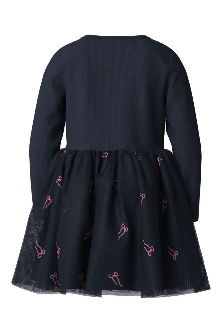Name It - Nmfveross Ls Tulle Dress - 5166285 Navy Blazer Bow