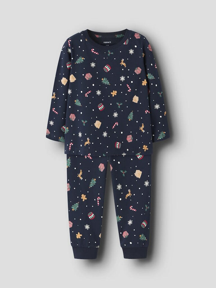 Name It - Nmnvismas Ls Nightset - 4879857 Navy Blazer Xmas Aop Navy Nattøj 