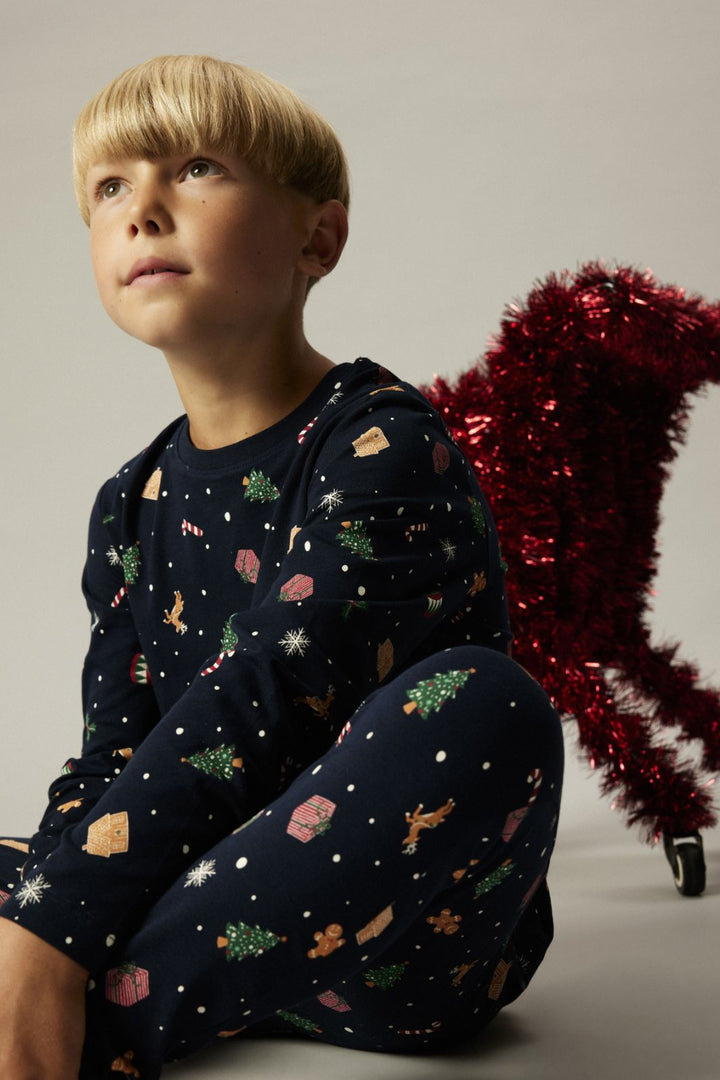 Name It - Nmnvismas Ls Nightset - 4879857 Navy Blazer Xmas Aop Navy Nattøj 