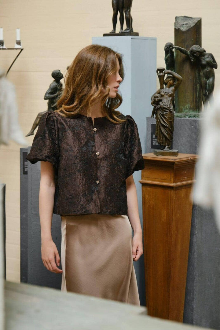 Neo Noir - Aisa Brocade Blouse 166369 - 676 - Dark Brown Bluser 