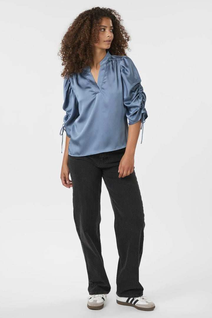 Neo Noir - Alvira Drapy Satin Blouse 166542 - 142 - Dusty Blue