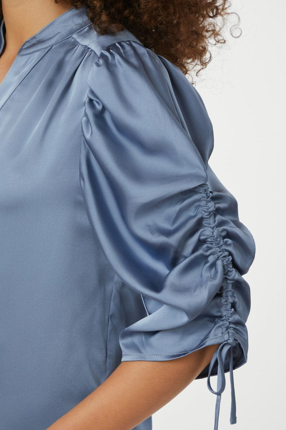 Neo Noir - Alvira Drapy Satin Blouse 166542 - 142 - Dusty Blue