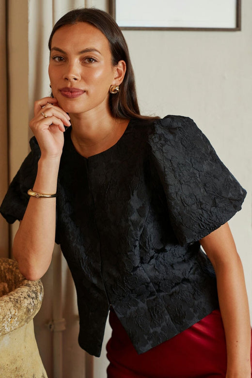 Neo Noir - Anela Flower Brocade Blouse 166905 - 100 - Black Bluser 