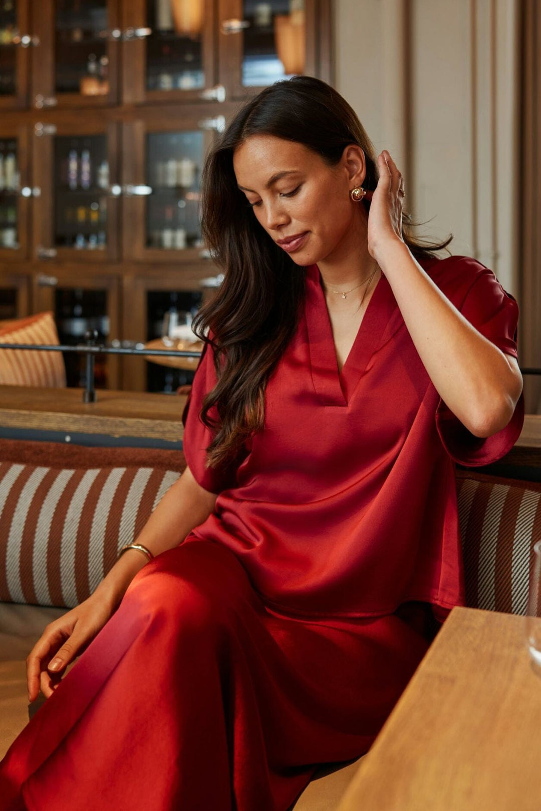 Neo Noir - Anelle Heavy Sateen Blouse 168286 - 321 - Dark Red Bluser 