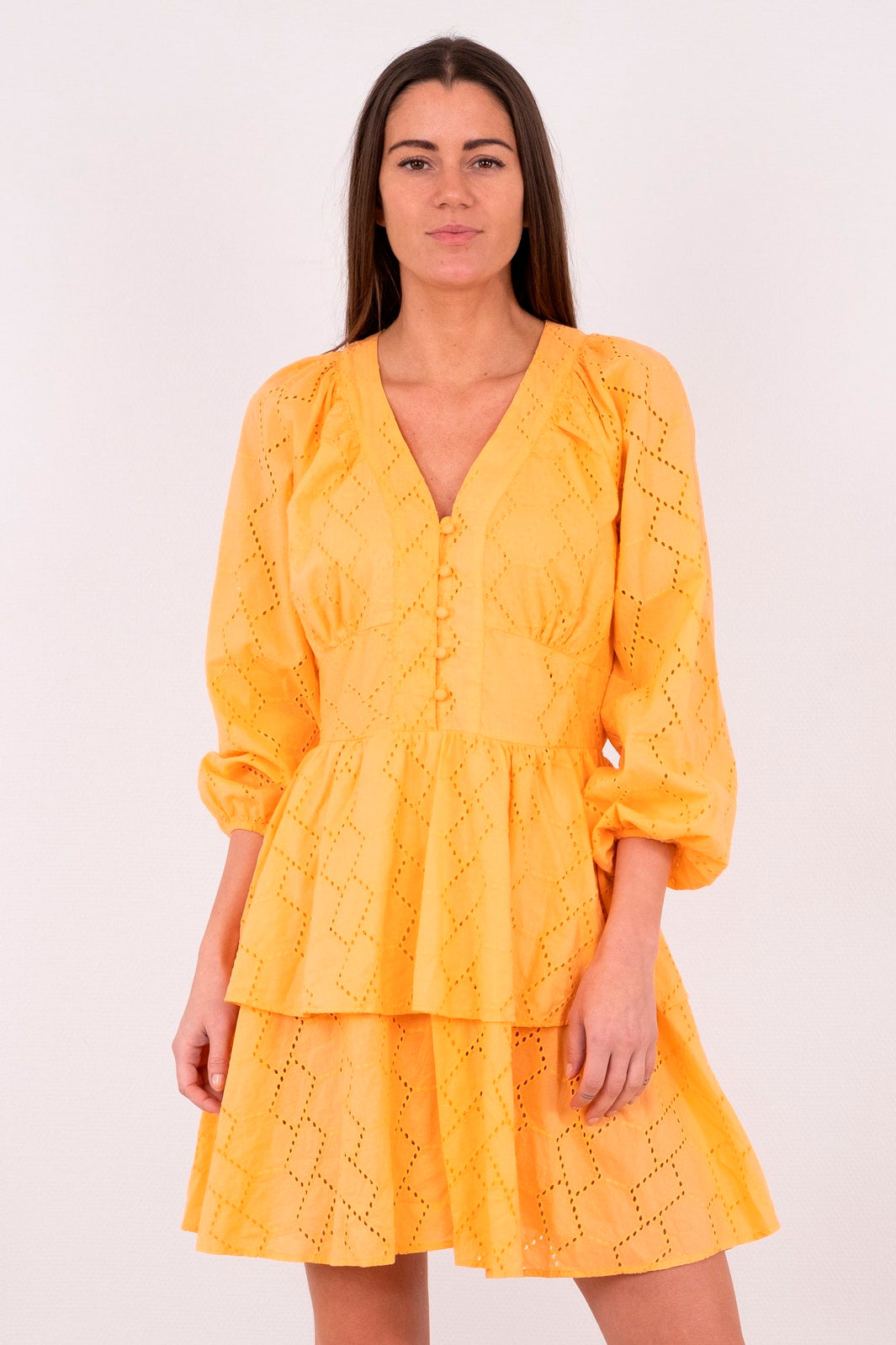 Neo Noir - Aronia Broderie Dress - Tangerine