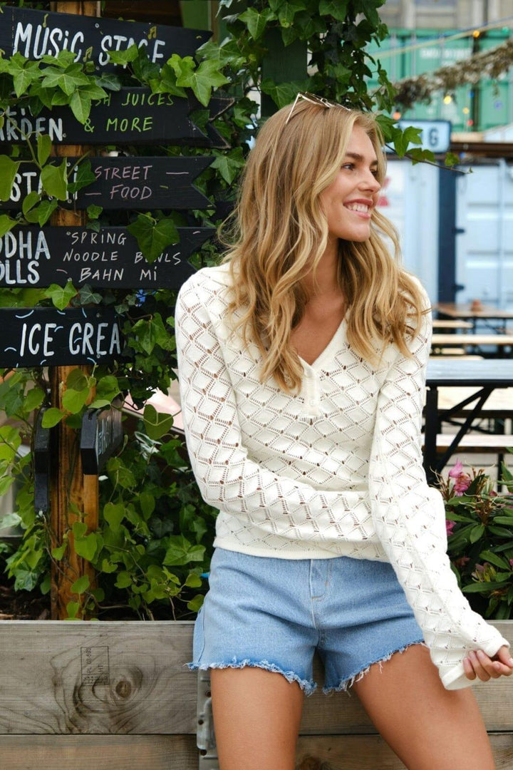 Neo Noir - Aston Stitch Knit Blouse 164486 - 121 - Off White Bluser 
