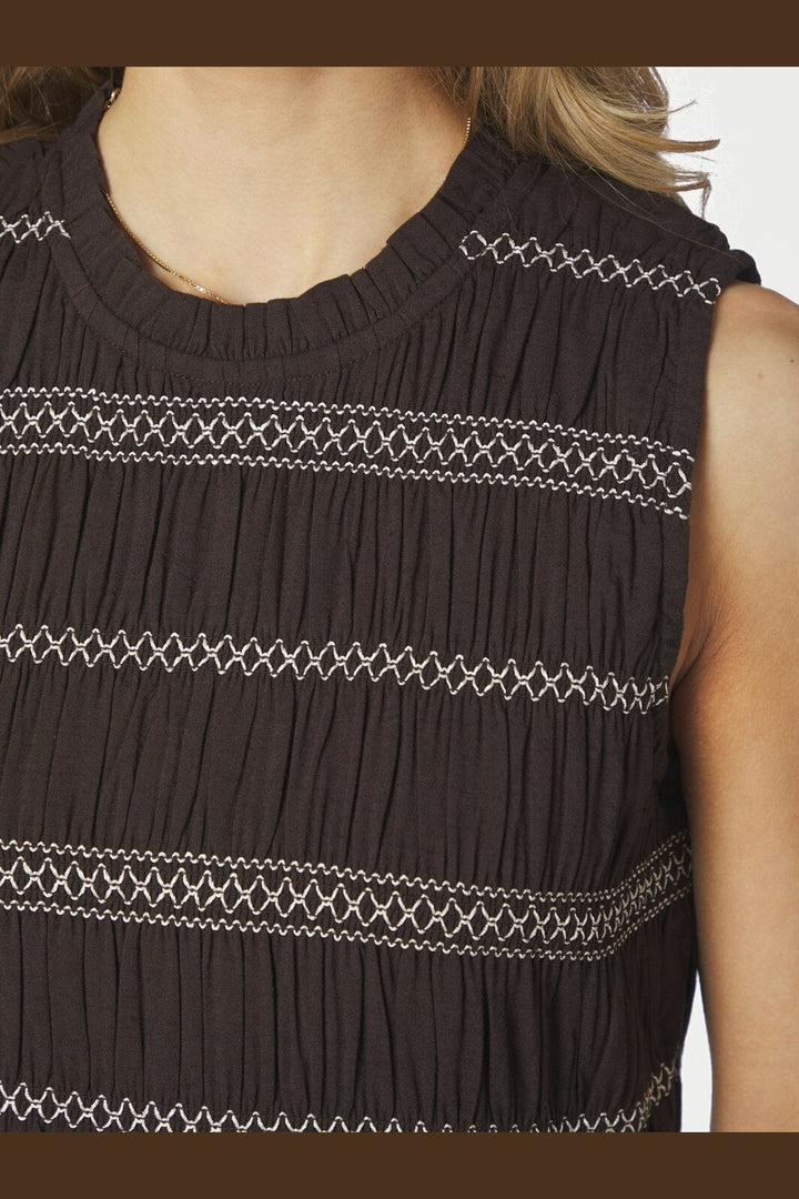 Neo Noir - Atika Deco Smock Dress 166105 - 676 - Dark Brown