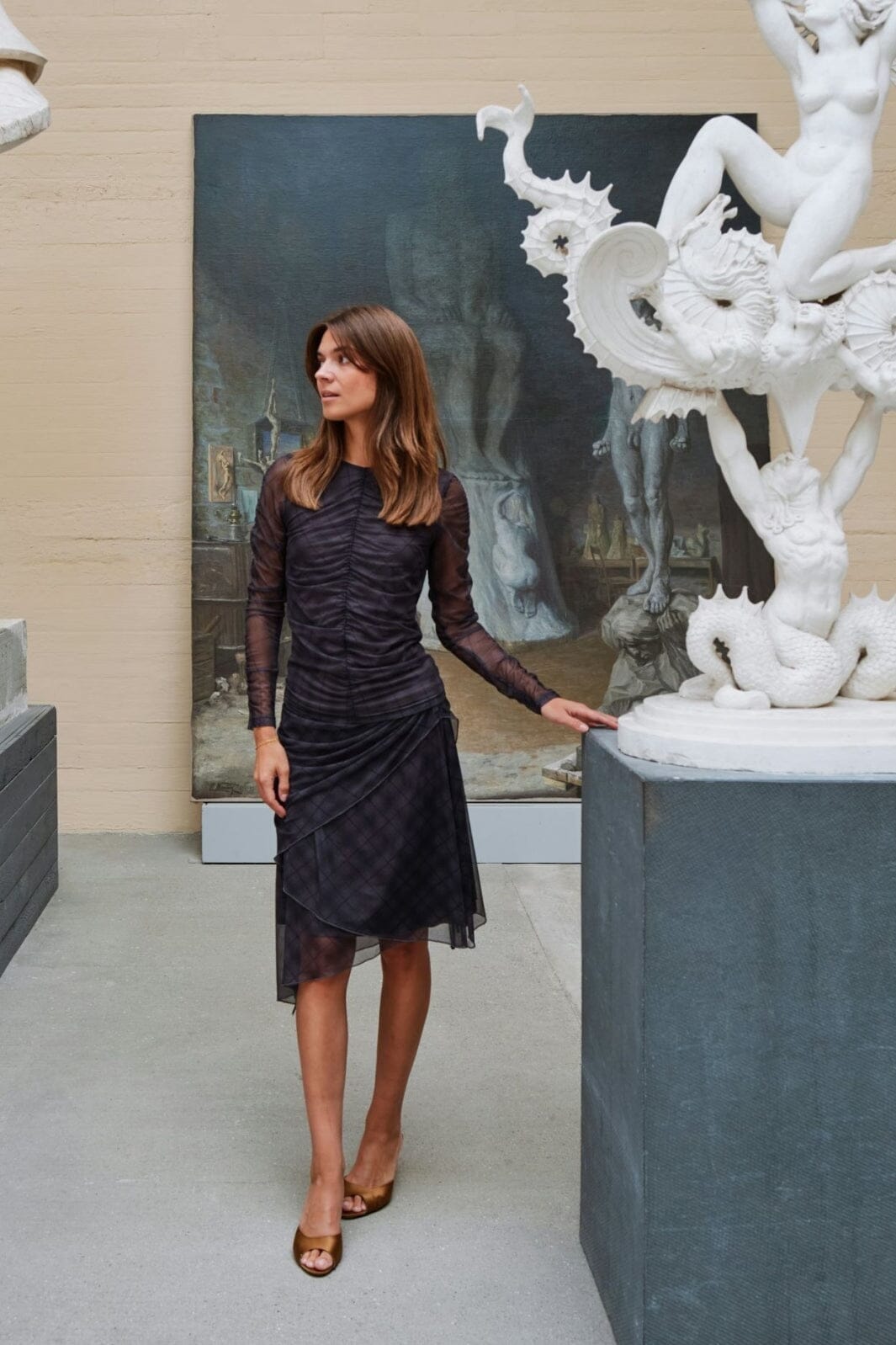 Neo Noir - Bea Check Mesh Blouse 167294 - 104 - Dark Grey Bluser 