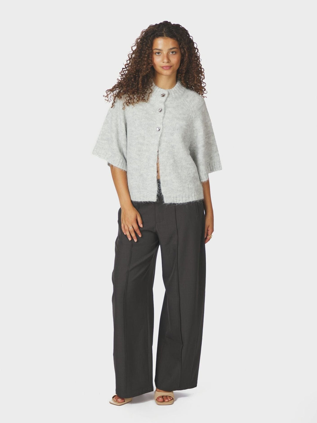 Neo Noir - Benuta Fluffy Knit Cardigan 165816 - 103 - Light Grey Melange Cardigans 