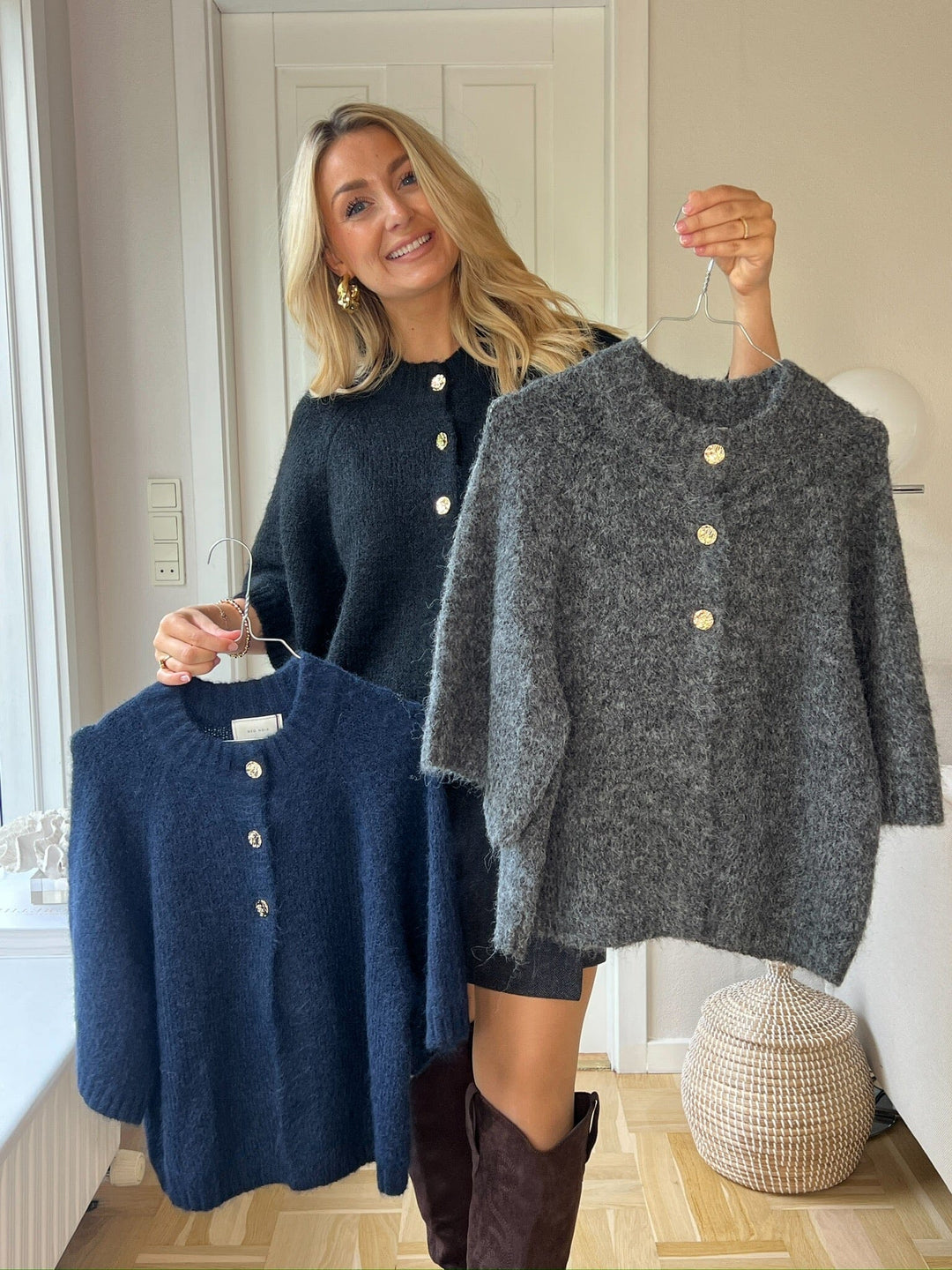 Neo Noir - Benuta Fluffy Knit Cardigan 165816 - 136 - Antracit Melange Cardigans 