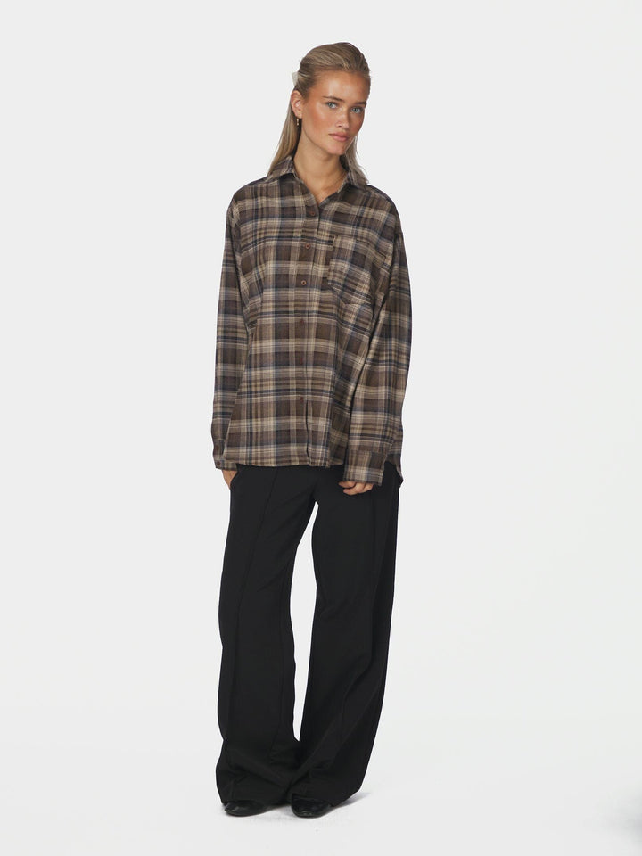 Neo Noir - Dalma Flannel Check Shirt 171678 - 811 - Dark Taupe Skjorter 