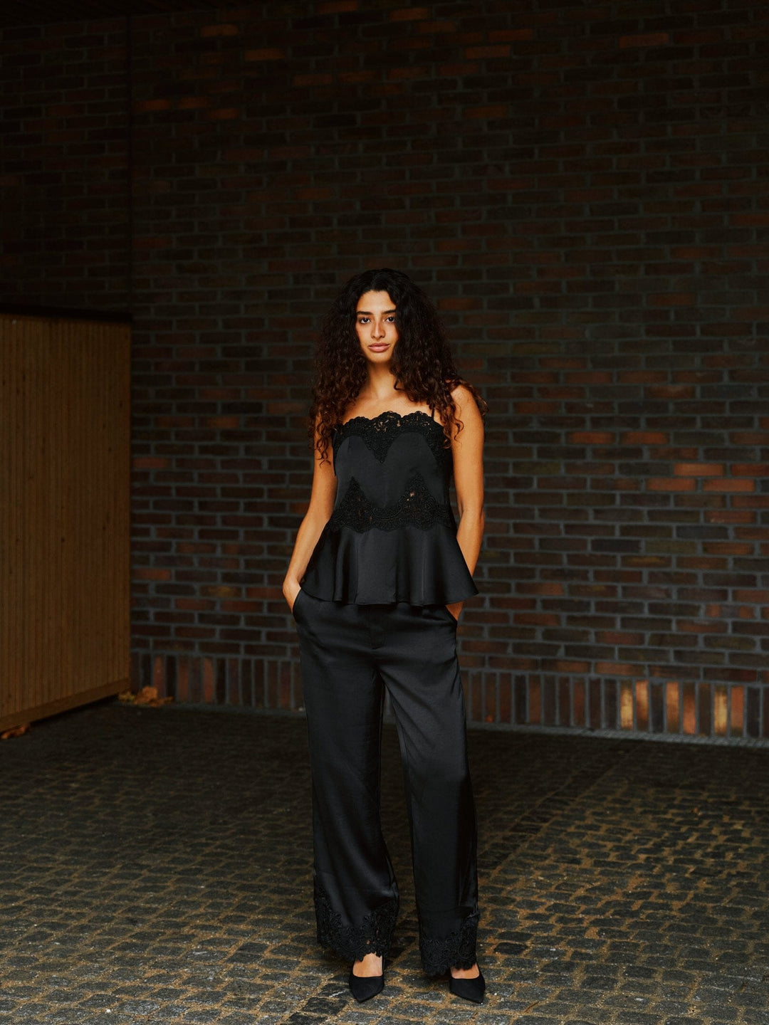 Neo Noir - Emery Heavy Sateen Lace Pants 170662 - 100 - Black Bukser 