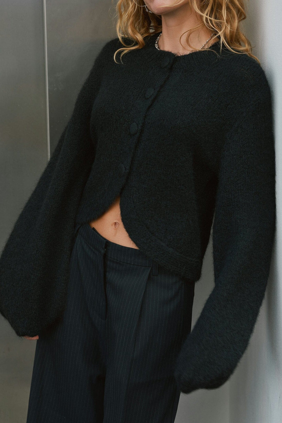 Neo Noir - Gio Fluffy Knit Cardigan 168524 - 100 - Black Cardigans 