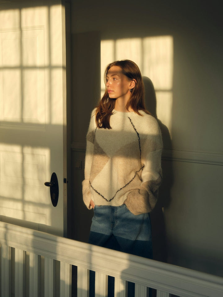 Neo Noir - Inga Check Fluff Knit Blouse 165205 - 122 - Creme Strikbluser 