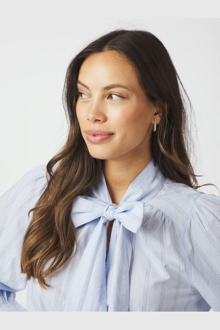 Neo Noir - Jaz Bow Stripe Blouse 166718 - 145 - Light Blue