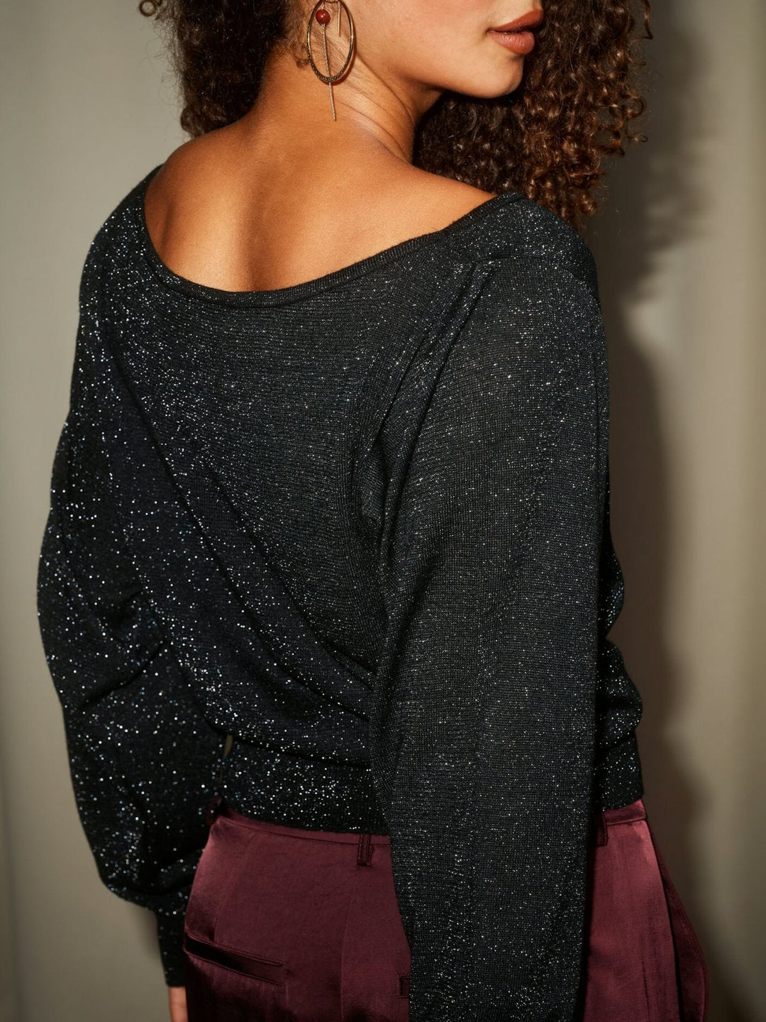Neo Noir - Jessen Metallic Knit Blouse 171274 - 100 - Black Bluser 