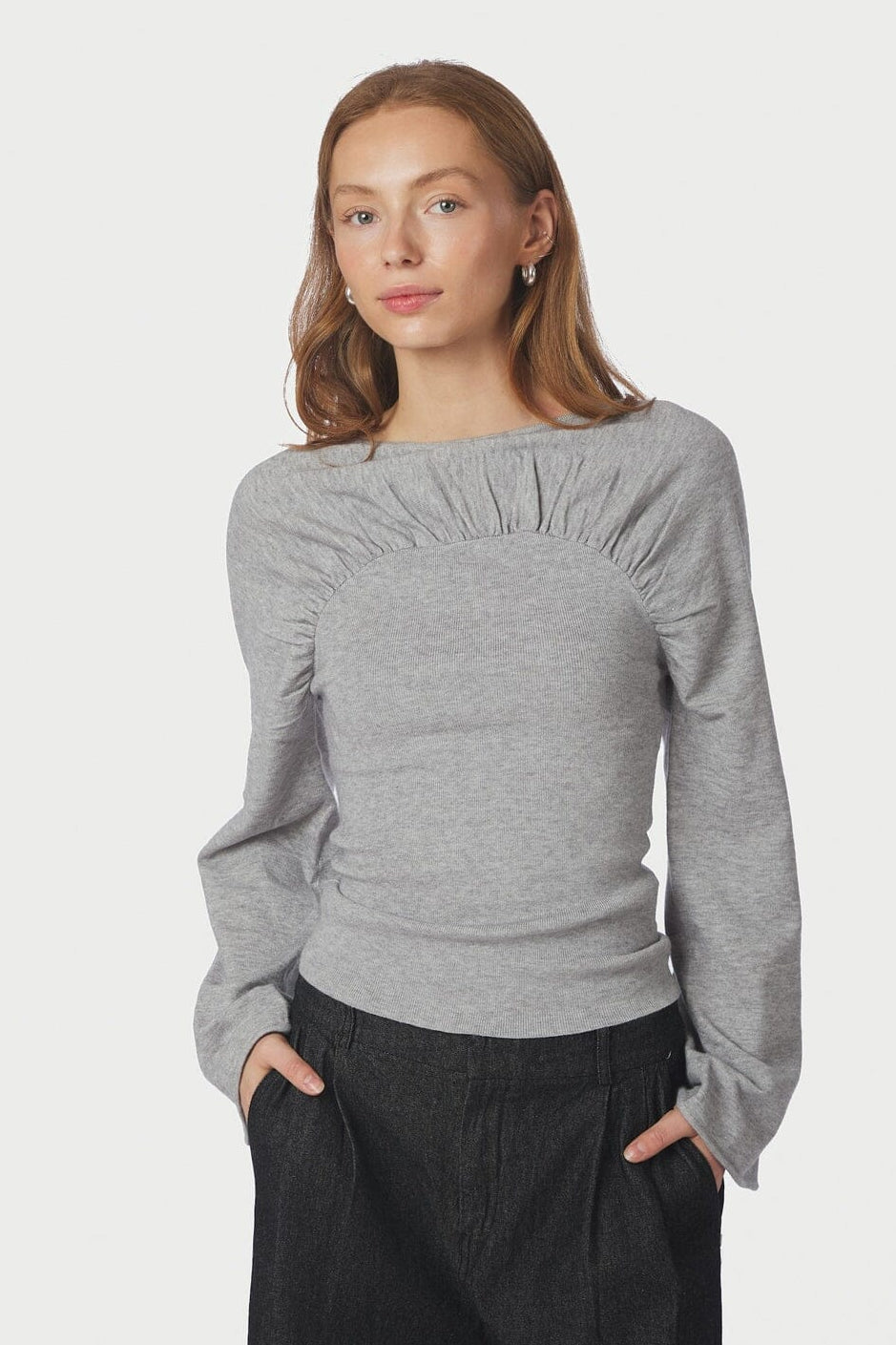 Neo Noir - Kaiba Knit Blouse 166875 - 103 - Light Grey Melange