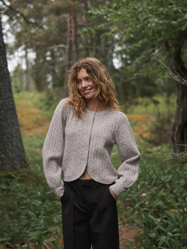 Neo Noir - Koteas Cable Knit Cardigan 168505 - 976 - Beige Melange Cardigans 