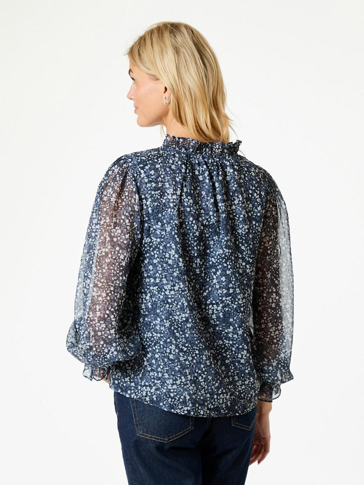 Neo Noir - Leia Flower Graphic Blouse - Navy