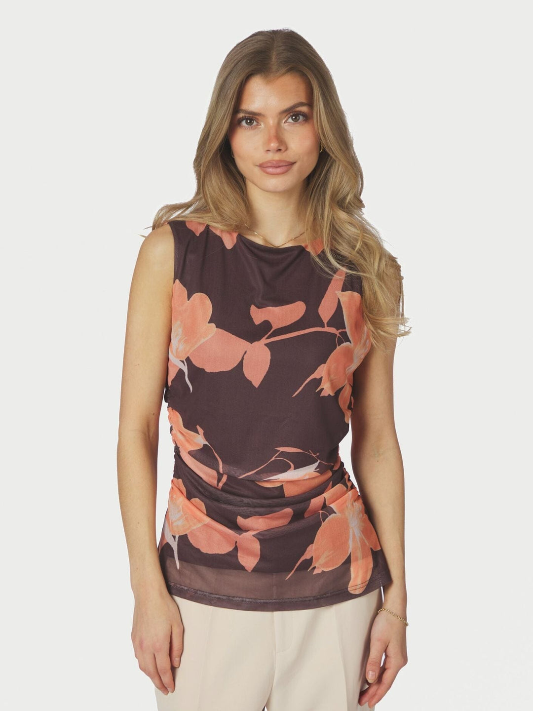 Neo Noir - Liblana Flower Mesh Top 168871 - 210 - Brown Toppe 