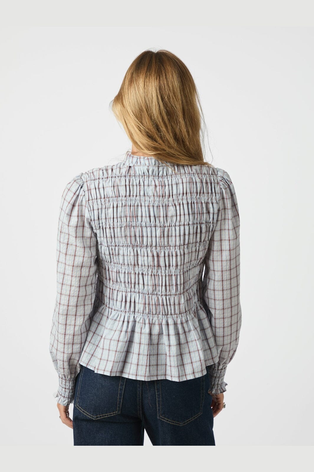 Neo Noir - Mocca Smock Check Blouse 166900 - 145 - Light Blue
