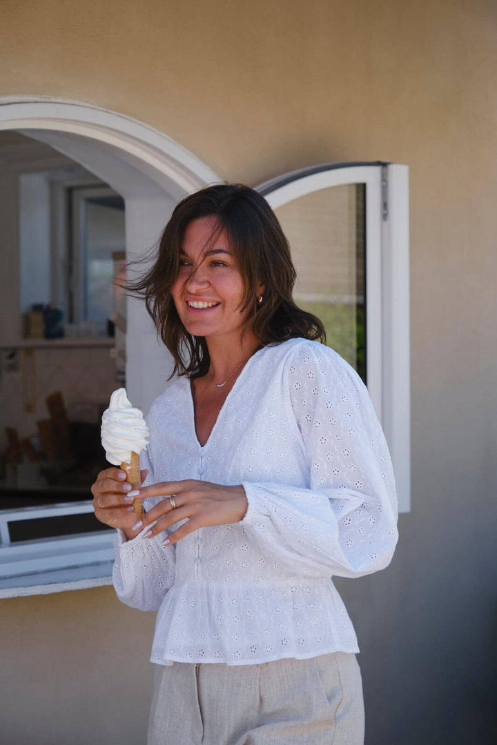 Neo Noir - Neroni Embroidery Blouse 166019 - 120 - White Bluser 