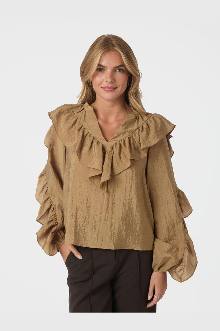 Neo Noir - Nula Flounce Crisp Blouse 167525 - 125 - Dark Sand
