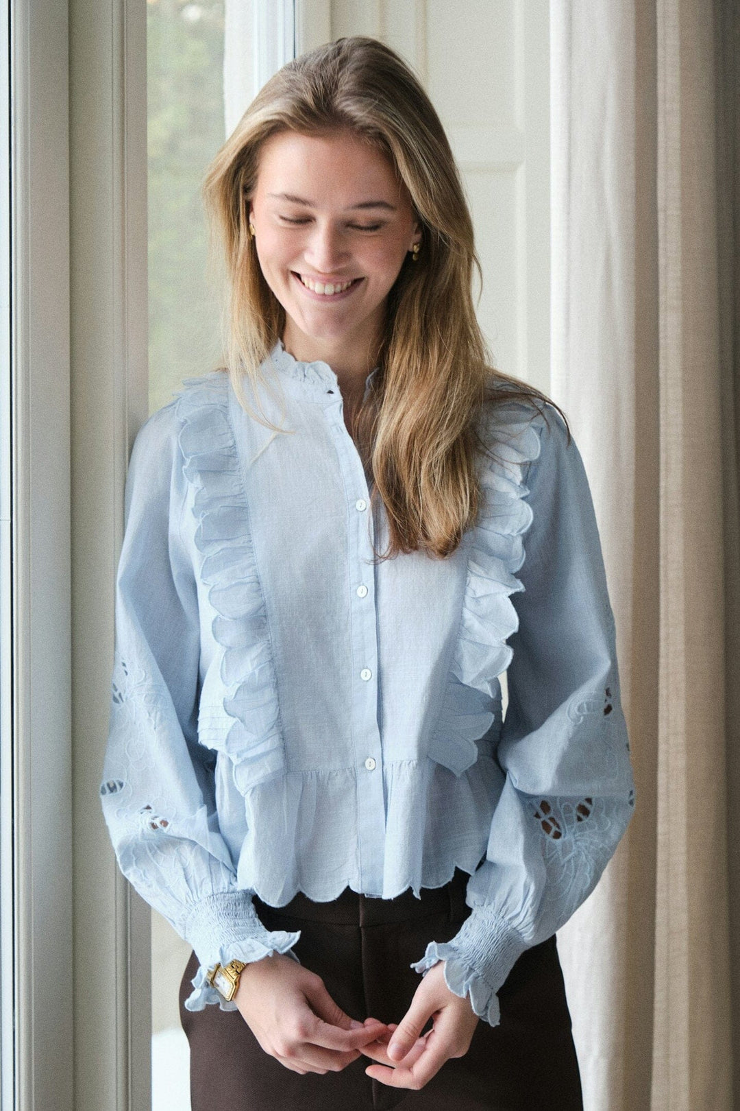 Neo Noir - Petrine Embroidery Blouse 161136 - 145 - Light Blue Skjorter 