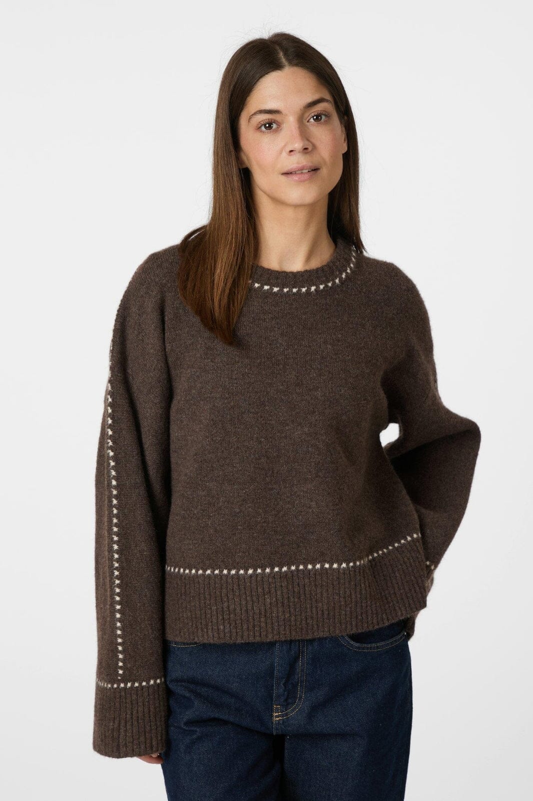 Neo Noir - Roeme Knit Stitch Blouse 164818 - 205 - Brown Melange