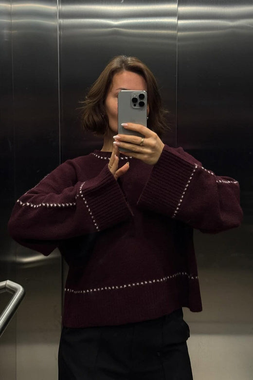 Neo Noir - Roeme Knit Stitch Blouse 164818 - 682 - Wine Strikbluser 