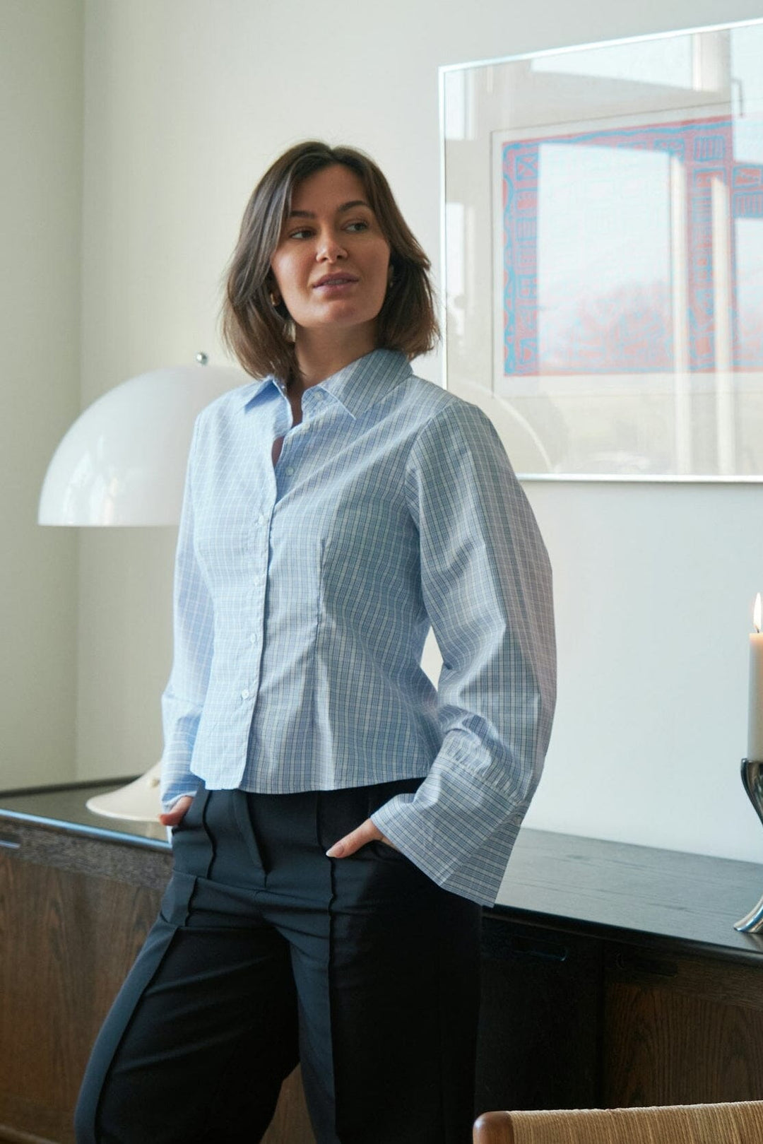 Neo Noir - Rosa Light Check Shirt 167942 - 145 - Light Blue Skjorter 