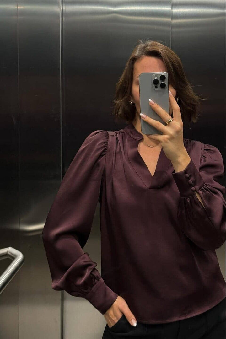 Neo Noir - Rosslyn Heavy Sateen Blouse 163769 - Burgundy Bluser 