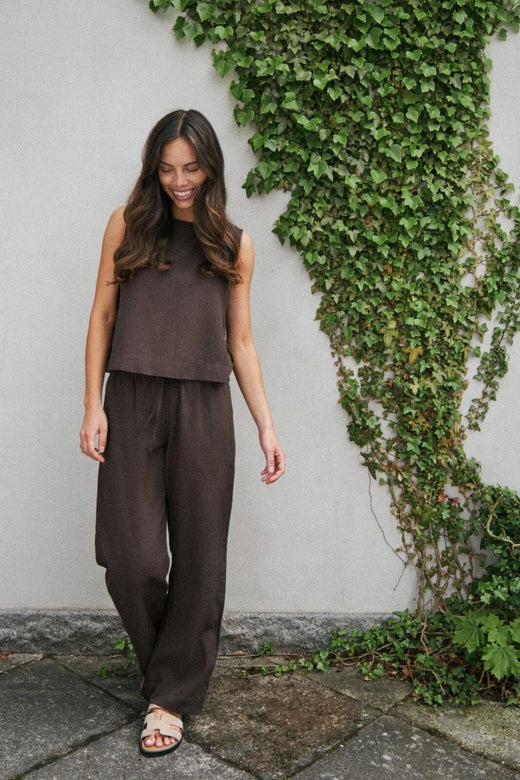 Neo Noir - Sonar Linen Pants 158949 - 676 - Dark Brown Bukser 