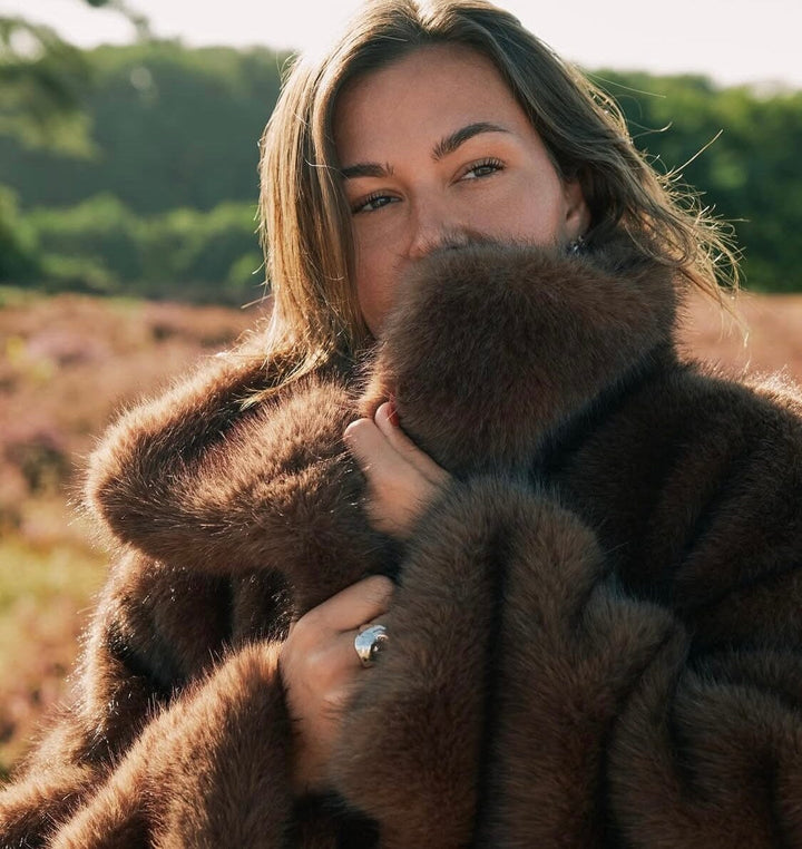 Neo Noir - Stephanie Faux Fur Long Jacket 165375 - 210 - Brown Jakker 