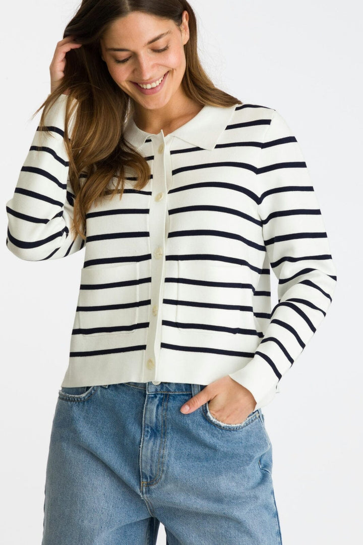 Neo Noir - Tippi Knit Stripe Cardigan - White/Navy
