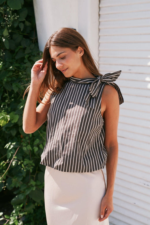 Neo Noir - Veda Wide Stripe Top 169761 - 676 - Dark Brown Toppe 
