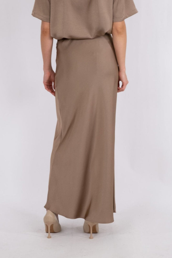 Neo Noir - Vicky Heavy Sateen Skirt - Dark Taupe