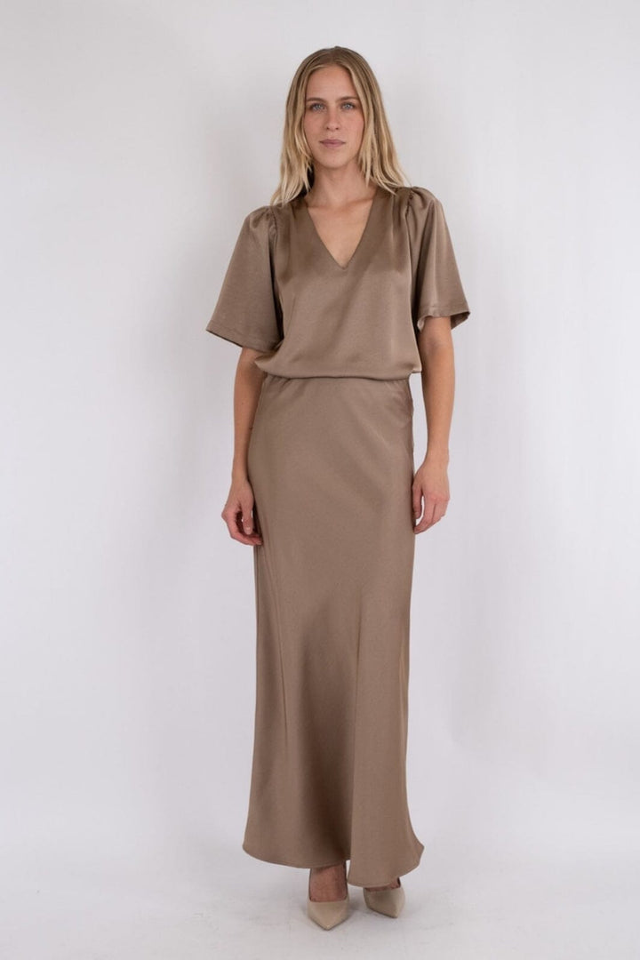 Neo Noir - Vicky Heavy Sateen Skirt - Dark Taupe