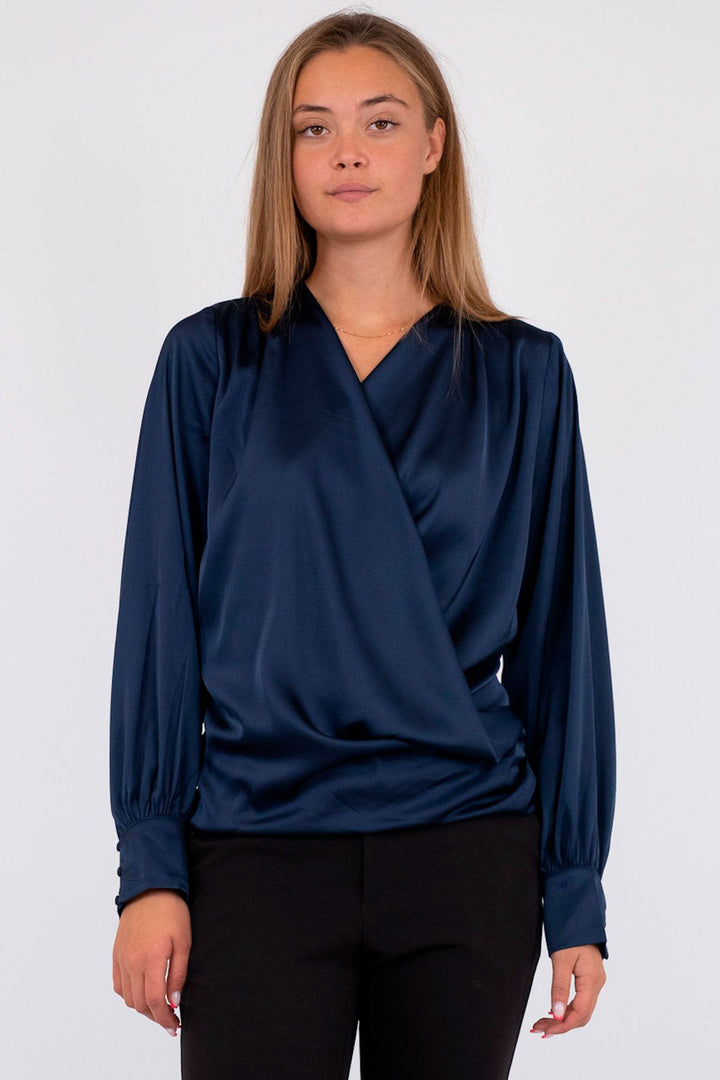 Neo Noir - Zeleste Satin Blouse - Navy Bluser 